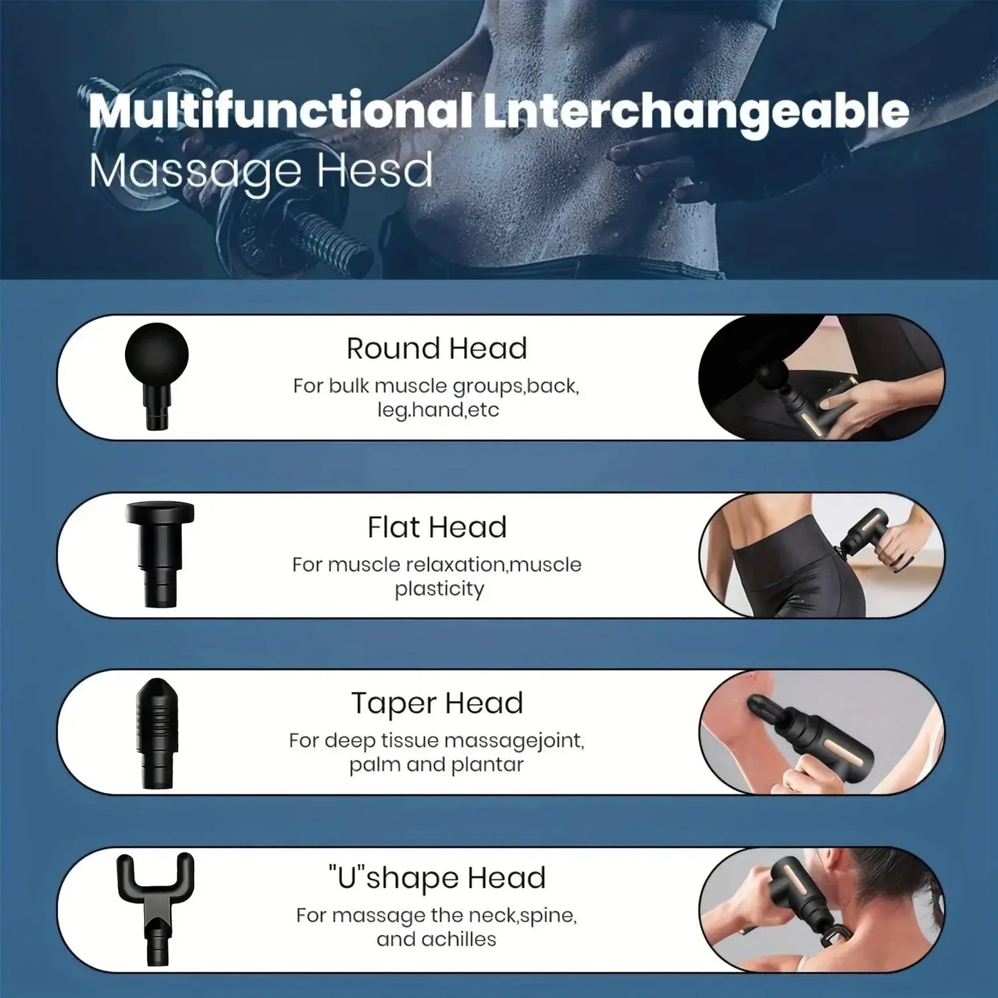 Portable Fascial Massage Gun Electric Percussion Pistol Massager Body Relaxation With LED Touch Screen 4Replaceable Massage Head Soin de la Peau et des Cheveux/Vêtements adultes et enfants/pièces et accessoire Froid et Climatisation