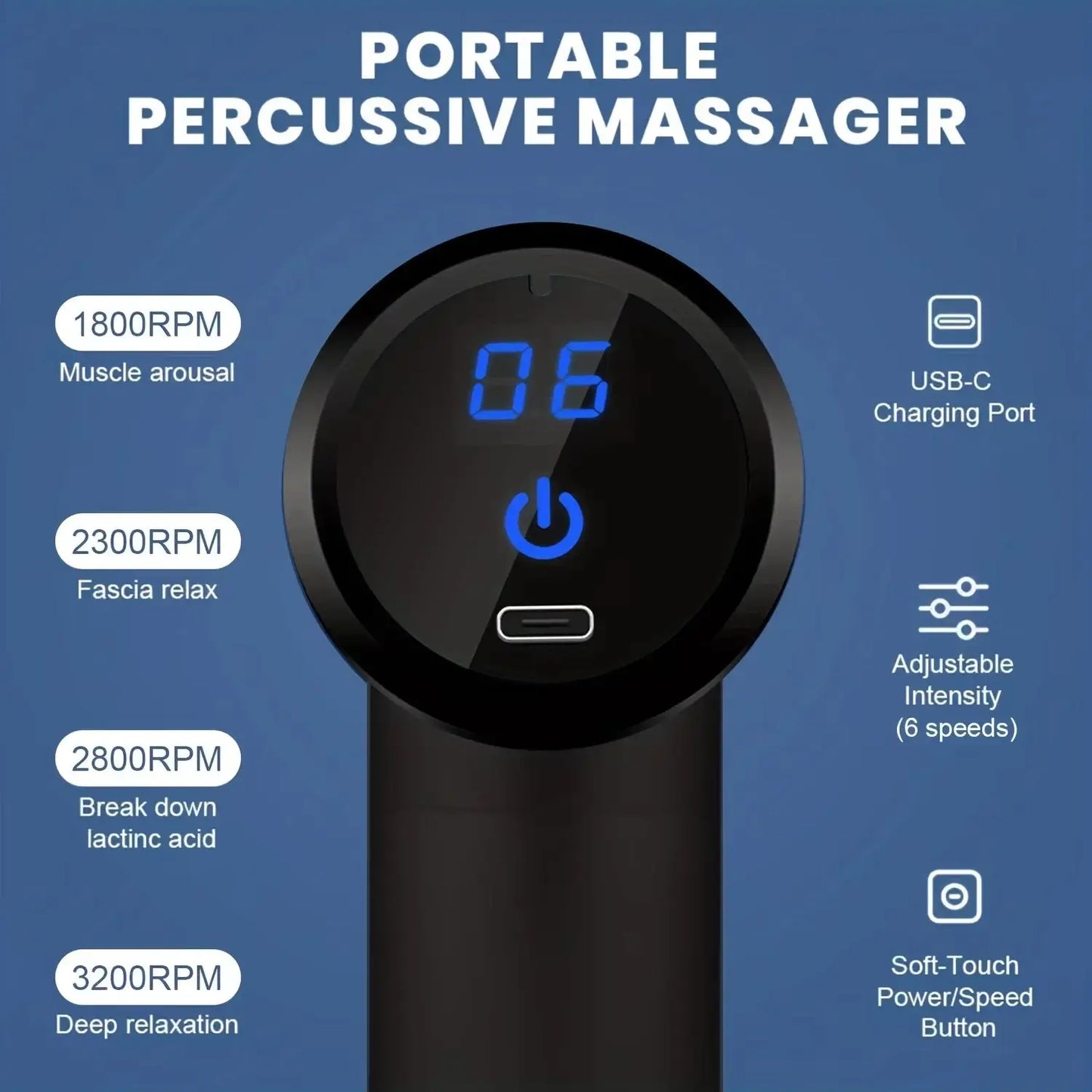 Portable Fascial Massage Gun Electric Percussion Pistol Massager Body Relaxation With LED Touch Screen 4Replaceable Massage Head Soin de la Peau et des Cheveux/Vêtements adultes et enfants/pièces et accessoire Froid et Climatisation