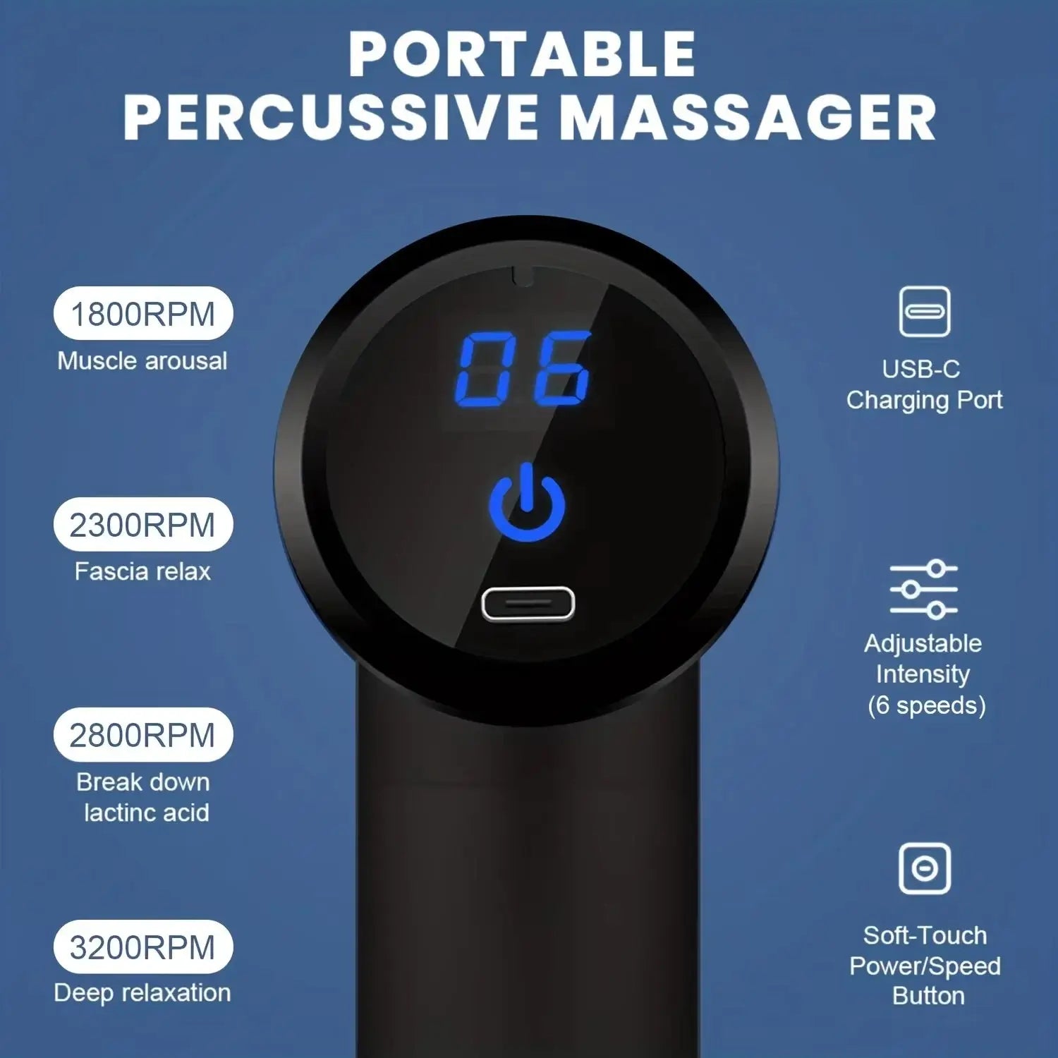 Portable Fascial Massage Gun Electric Percussion Pistol Massager Body Relaxation With LED Touch Screen 4Replaceable Massage Head Soin de la Peau et des Cheveux/Vêtements adultes et enfants/pièces et accessoire Froid et Climatisation